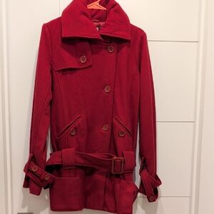 Women's Raspberry Colored Double-Breasted Coat